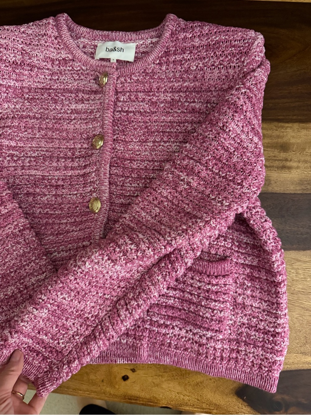 ba&sh Pink Bouclé Button-Front Cardigan Jacket - Picture 5 of 7